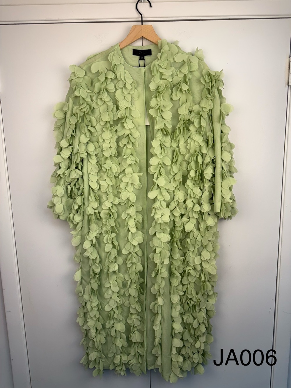 Zara Petal Coat Mint Green 3D Floral Appliqué NWT Size S